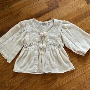 Anthropologie Knitted & Knotted Cream Bell Sleeve Cream Sweater, XS
